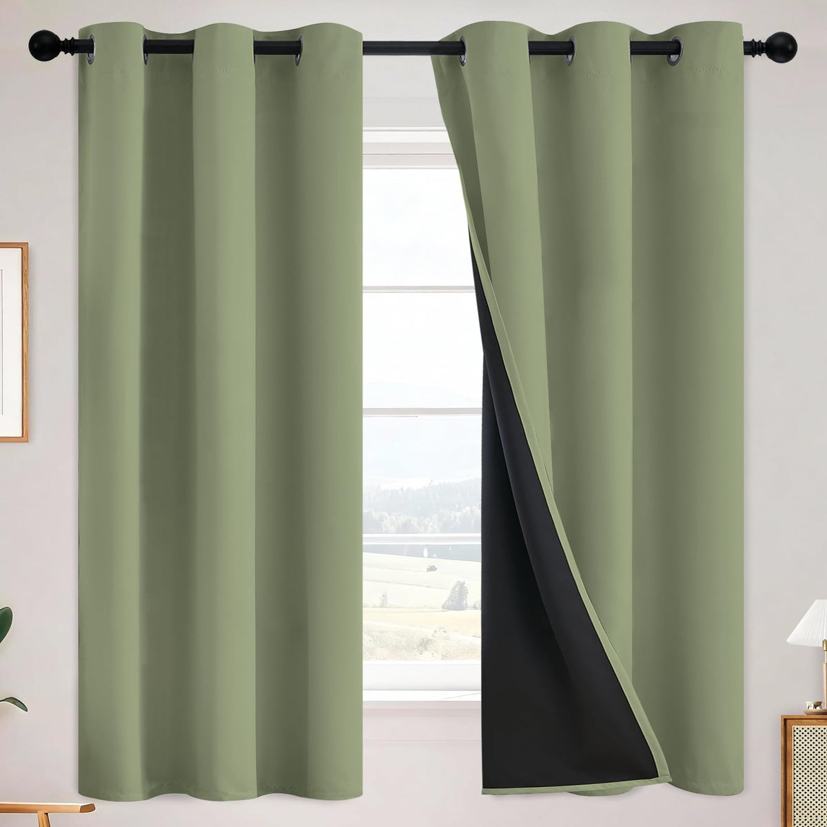 SimpleHome Cream 100% Blackout Curtains Room Darkening Living Room 84 Inch