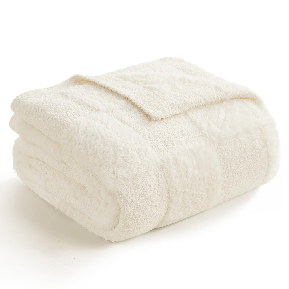 Snuggle Sac Fall Checkered Throw Blanket Faux Fur Microfiber Blankets for Couch,Cozy Soft Warm Blanket for Sofa Bedroom Living Room,Beige Checker,50x60 inches