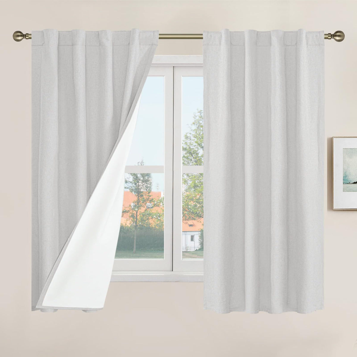 LAMIT 100% Blackout Short Linen Curtains for Cafe 40 Inch Length, Ivory