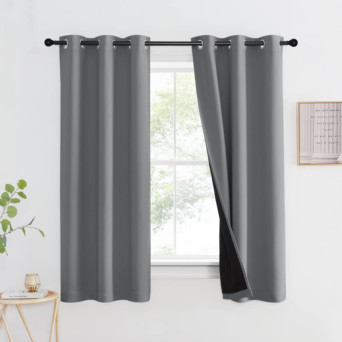 NICETOWN 100% Blackout Curtain 54 inches Long, Double-Deck Completely Blackout Window Treatment Thermal Insulated Lined Drape for Small Window (White, 1 PC, 52 inches Width Each Panel)