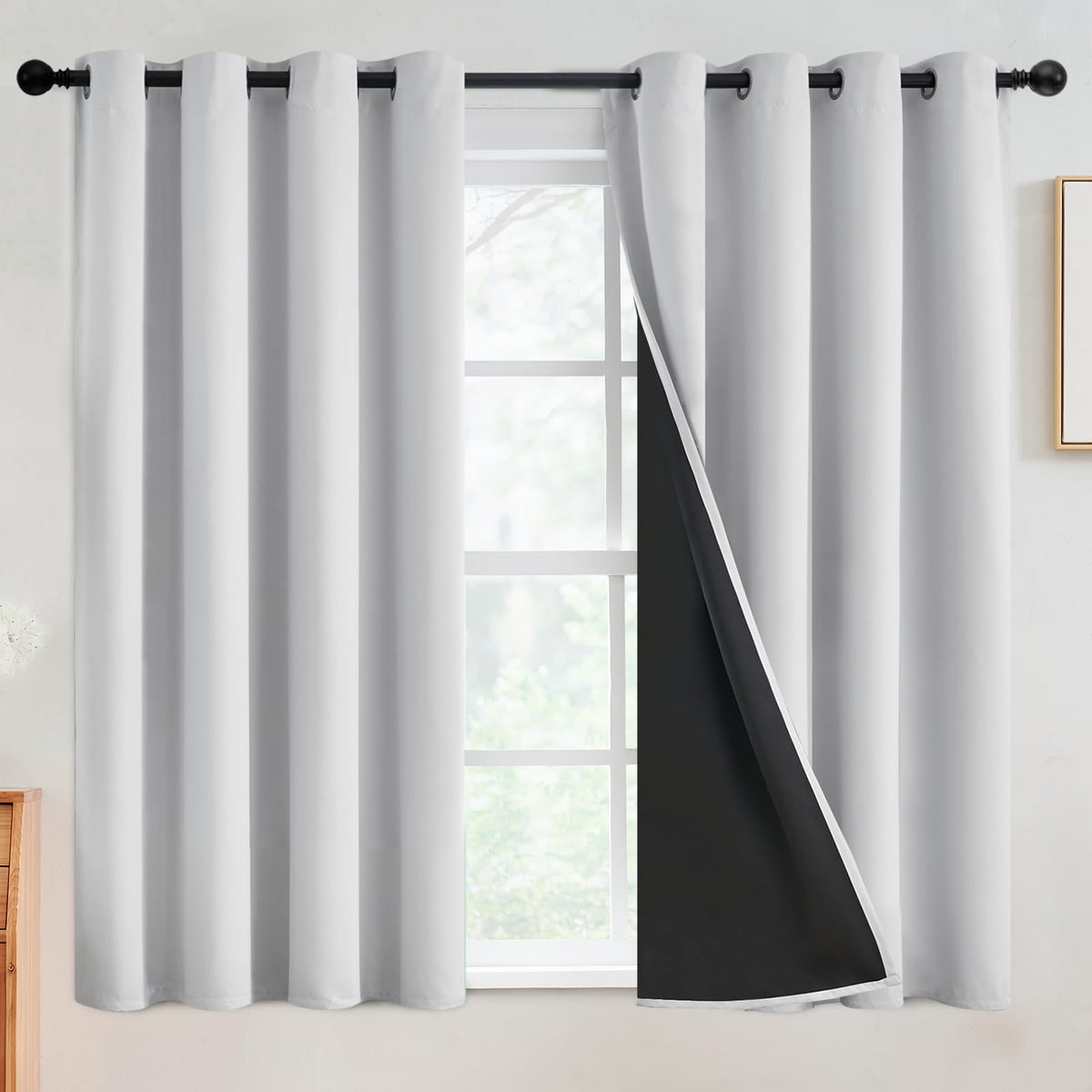 SimpleHome Cream 100% Blackout Curtains Room Darkening Living Room 84 Inch