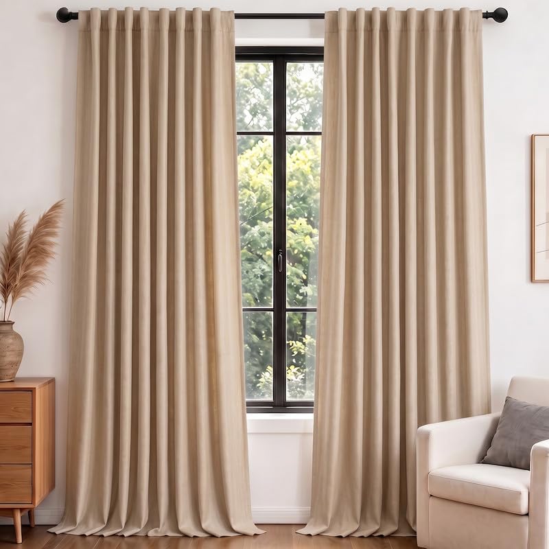 MYSKY HOME Linen Blackout Curtains for Bedroom and Living Room