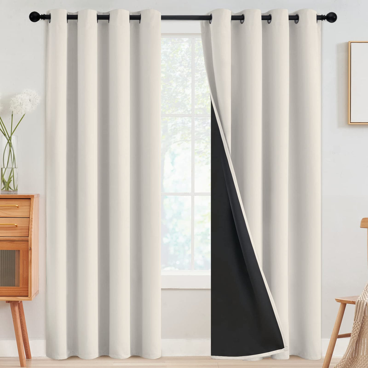 SimpleHome Cream 100% Blackout Curtains Room Darkening Living Room 84 Inch