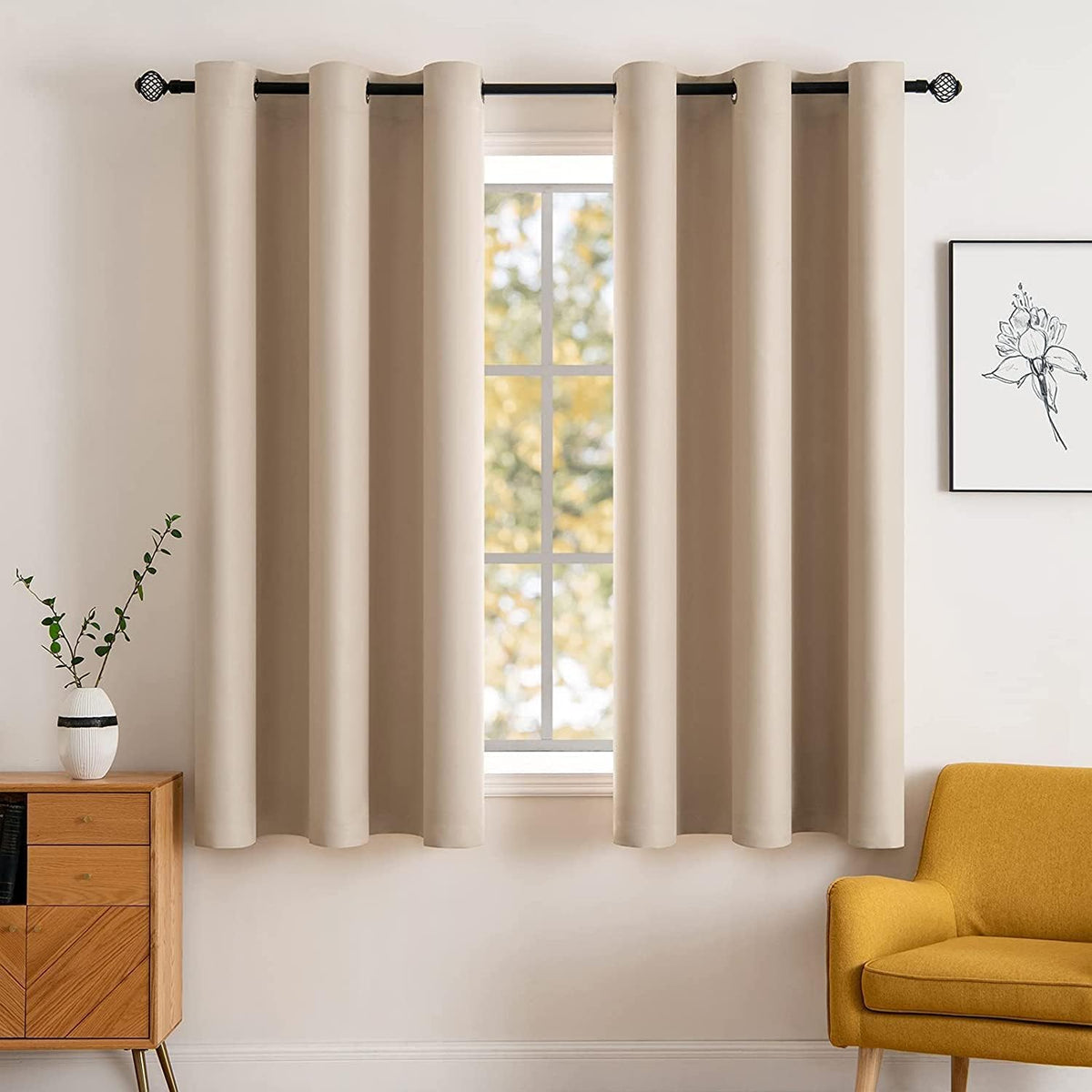MIULEE Beige Blackout Bedroom Curtains Drapes 84 Inch Long 52"x84"
