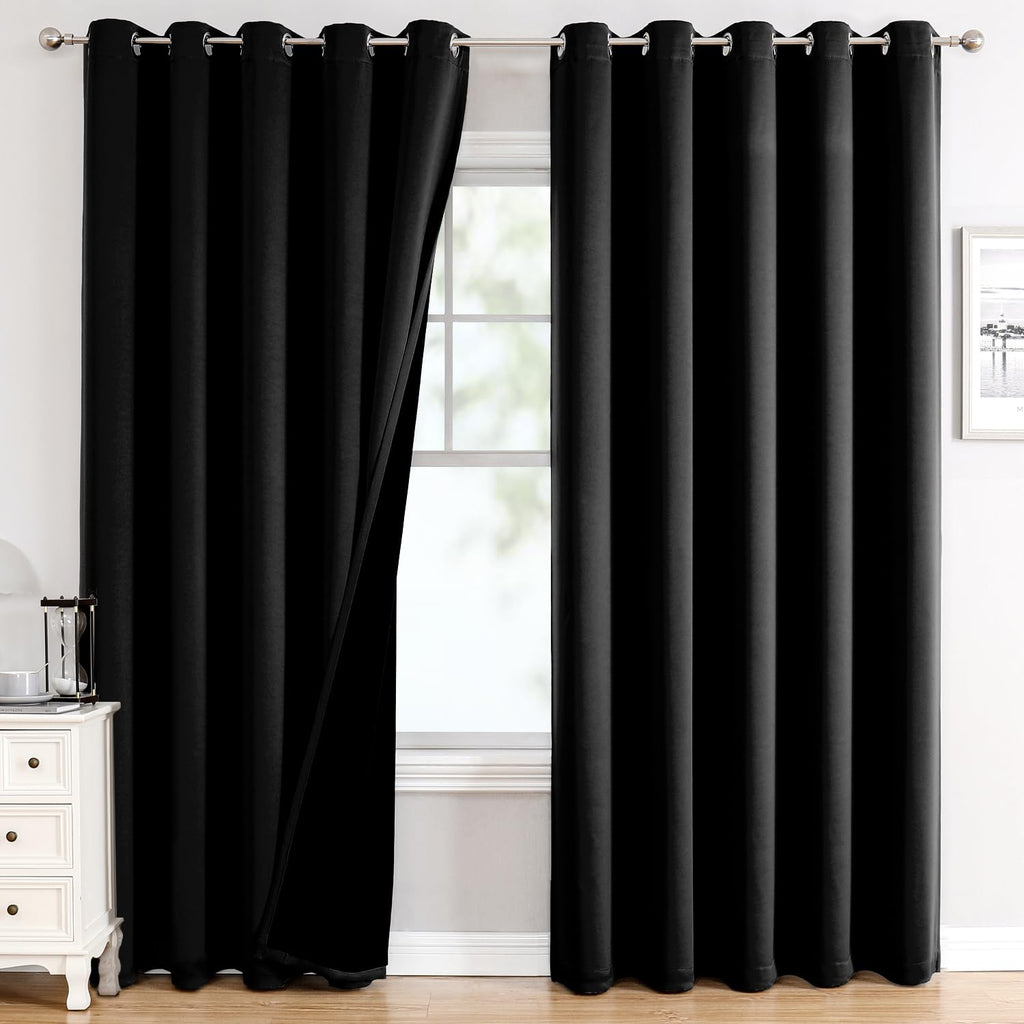 ChrisDowa 100% Blackout Curtains for Bedroom 63 Inch Long with Black Liner