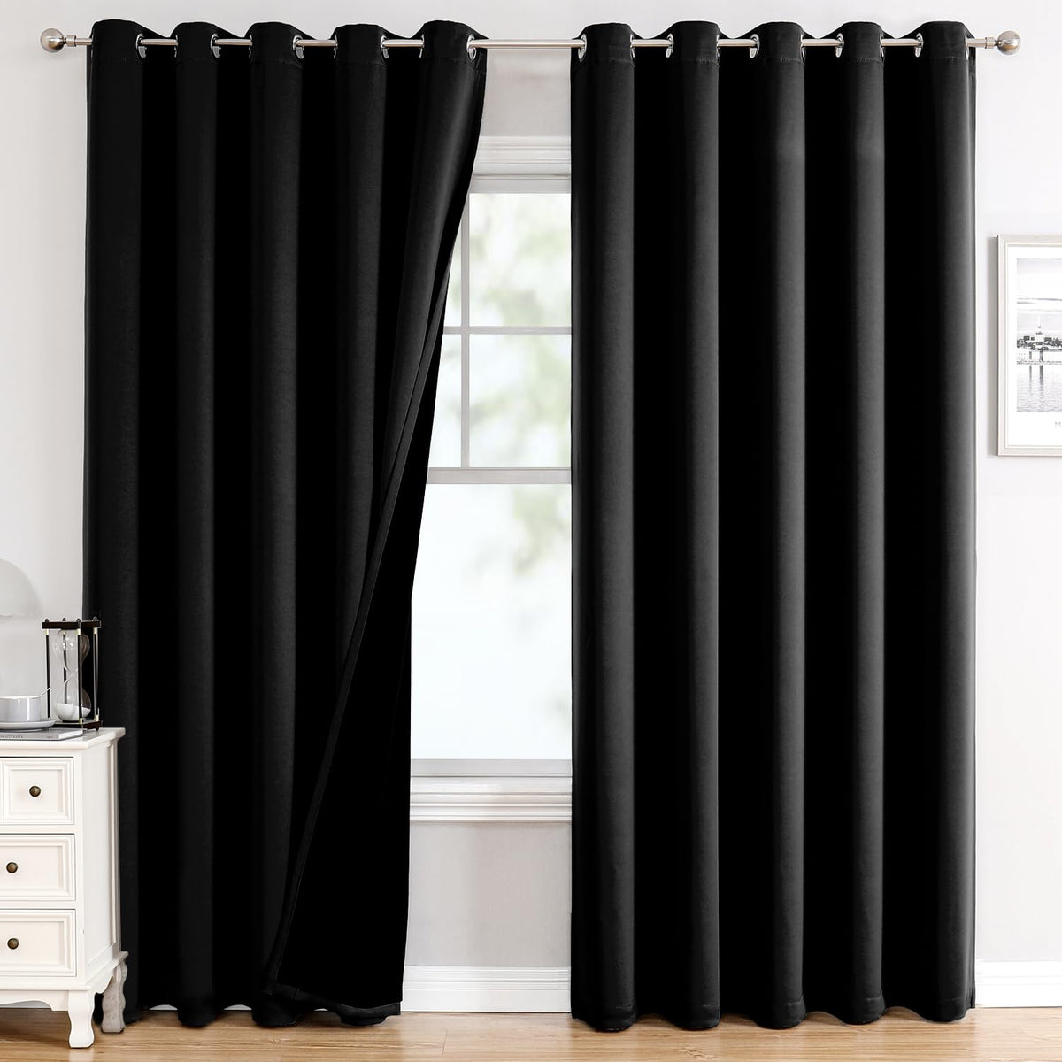 ChrisDowa 100% Blackout Curtains for Bedroom 63 Inch Long with Black Liner