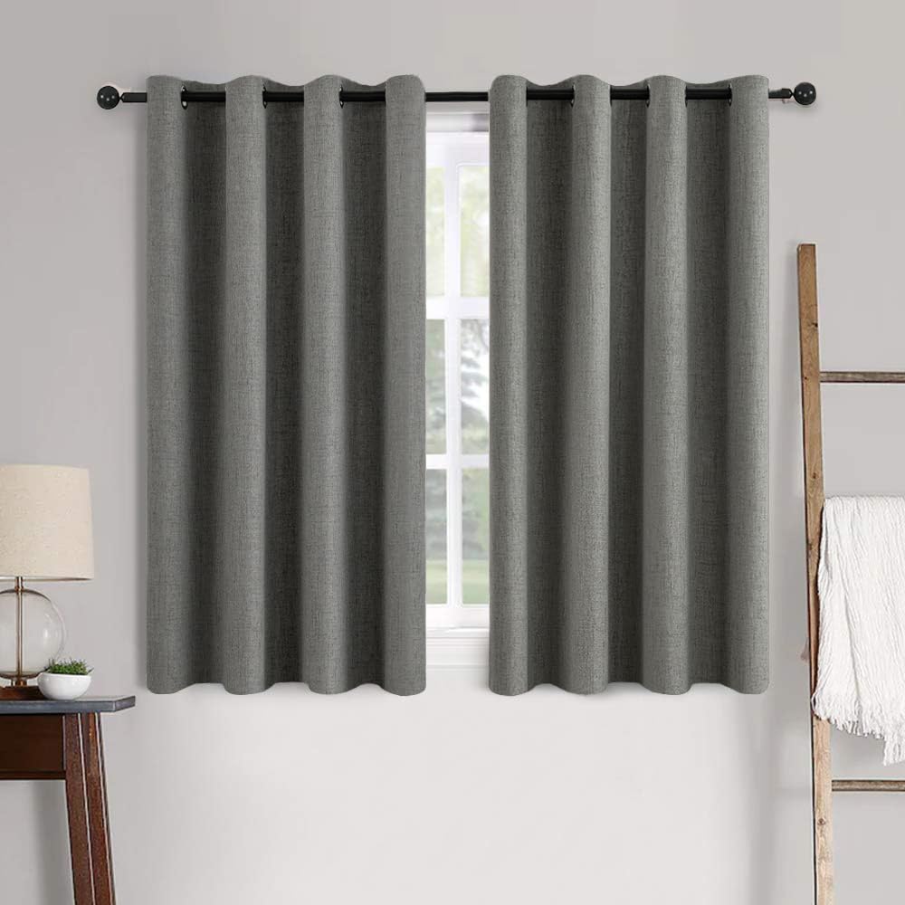 MIULEE 100% Blackout Linen Curtains for Bedroom 52x84 Inches Dusty Blue
