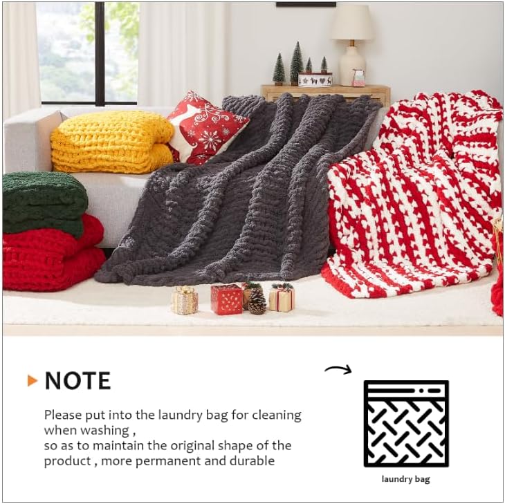 L'AGRATY Chunky Knit Throw Blanket for Couch, 50'' x 60'' Knit Throw, Ivory