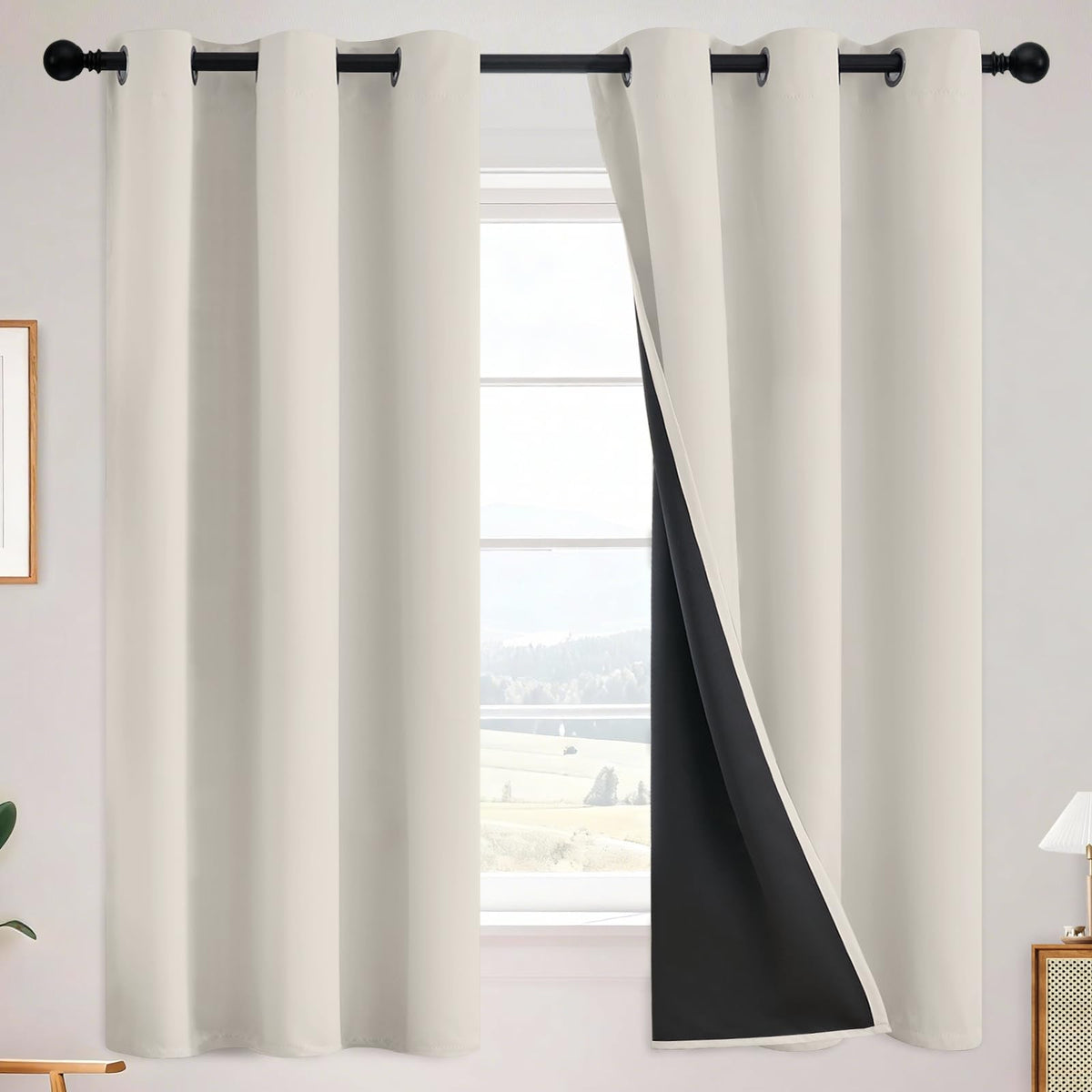 SimpleHome Cream 100% Blackout Curtains Room Darkening Living Room 84 Inch