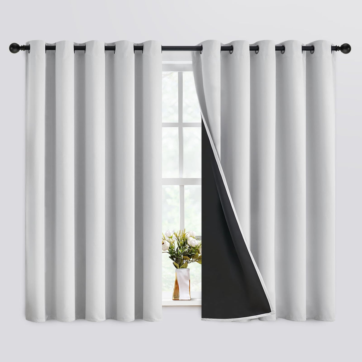 SimpleHome Cream 100% Blackout Curtains Room Darkening Living Room 84 Inch