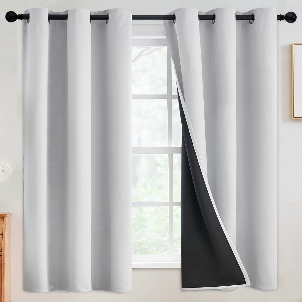 SimpleHome Cream 100% Blackout Curtains Room Darkening Living Room 84 Inch