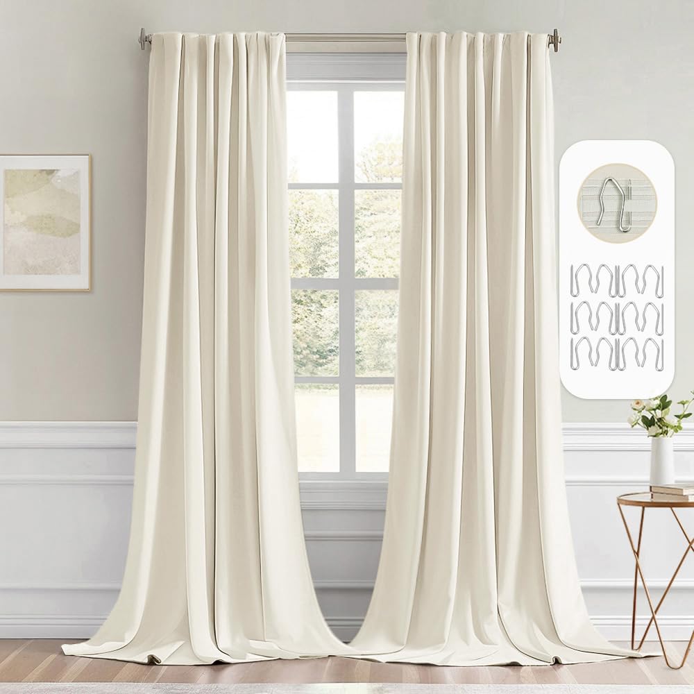 MIULEE 2 Panels Set Black Back Tab Blackout Curtains 52x96 Inch Long