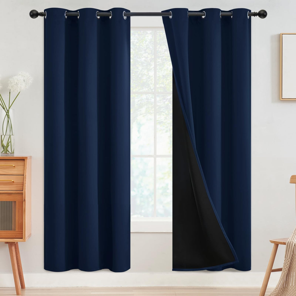 SimpleHome Cream 100% Blackout Curtains Room Darkening Living Room 84 Inch