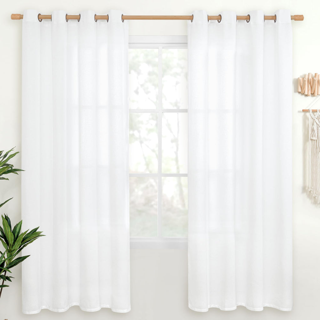 YoungsTex Linen Semi Sheer Curtains 63 Inch Length, Light Filtering Drapes