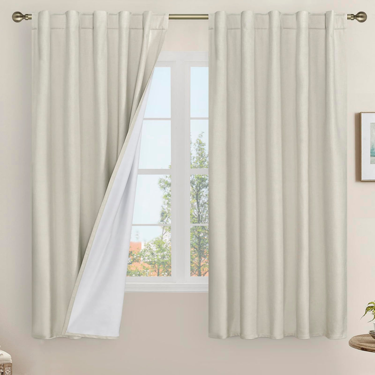 LAMIT 100% Blackout Short Linen Curtains for Cafe 40 Inch Length, Ivory