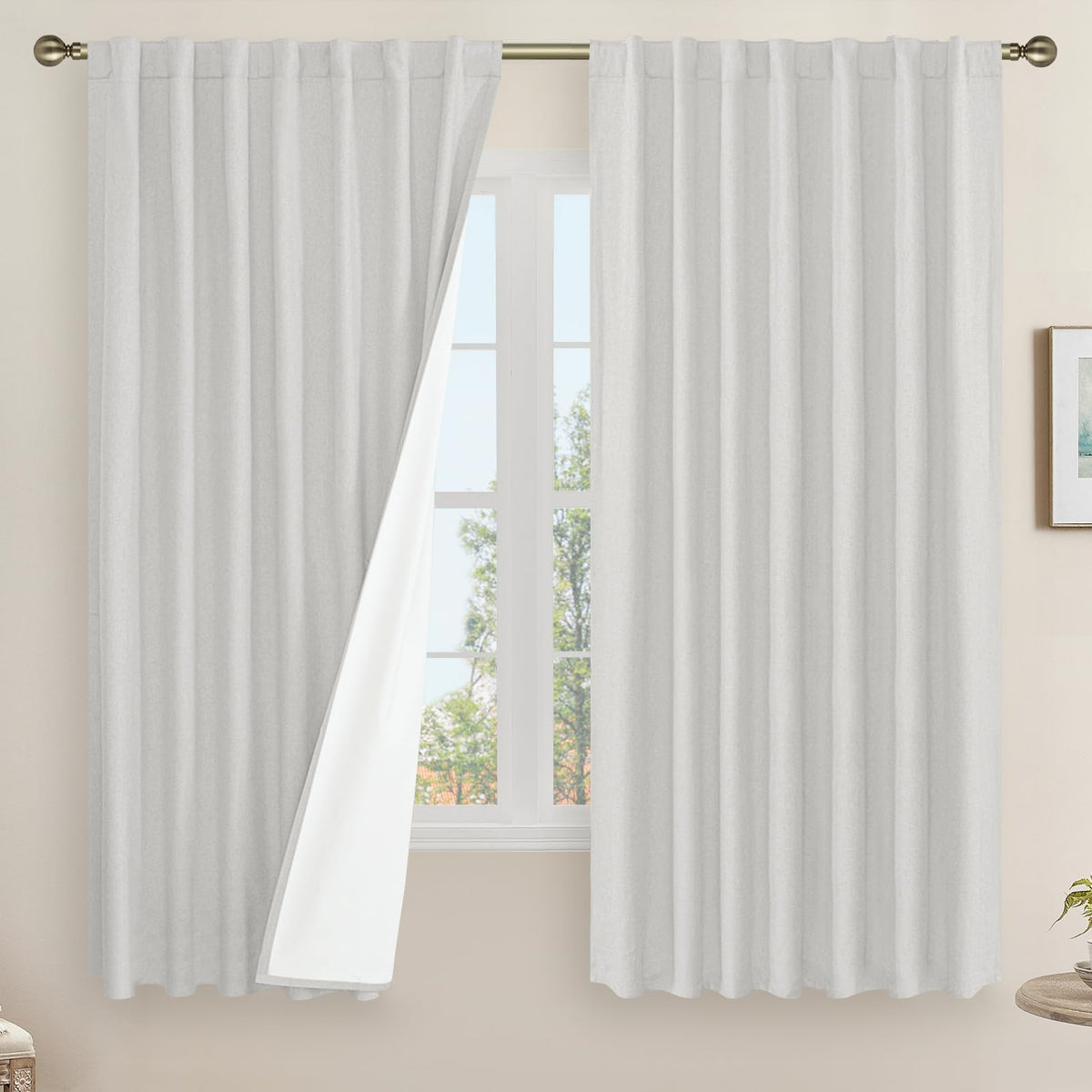 LAMIT 100% Blackout Short Linen Curtains for Cafe 40 Inch Length, Ivory