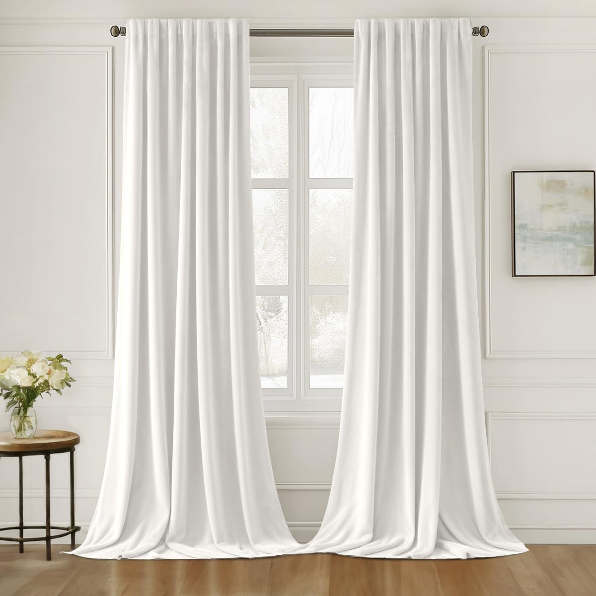 MIULEE Sage Green Velvet Pinch Pleat Blackout Curtains W52 X L108 Inches