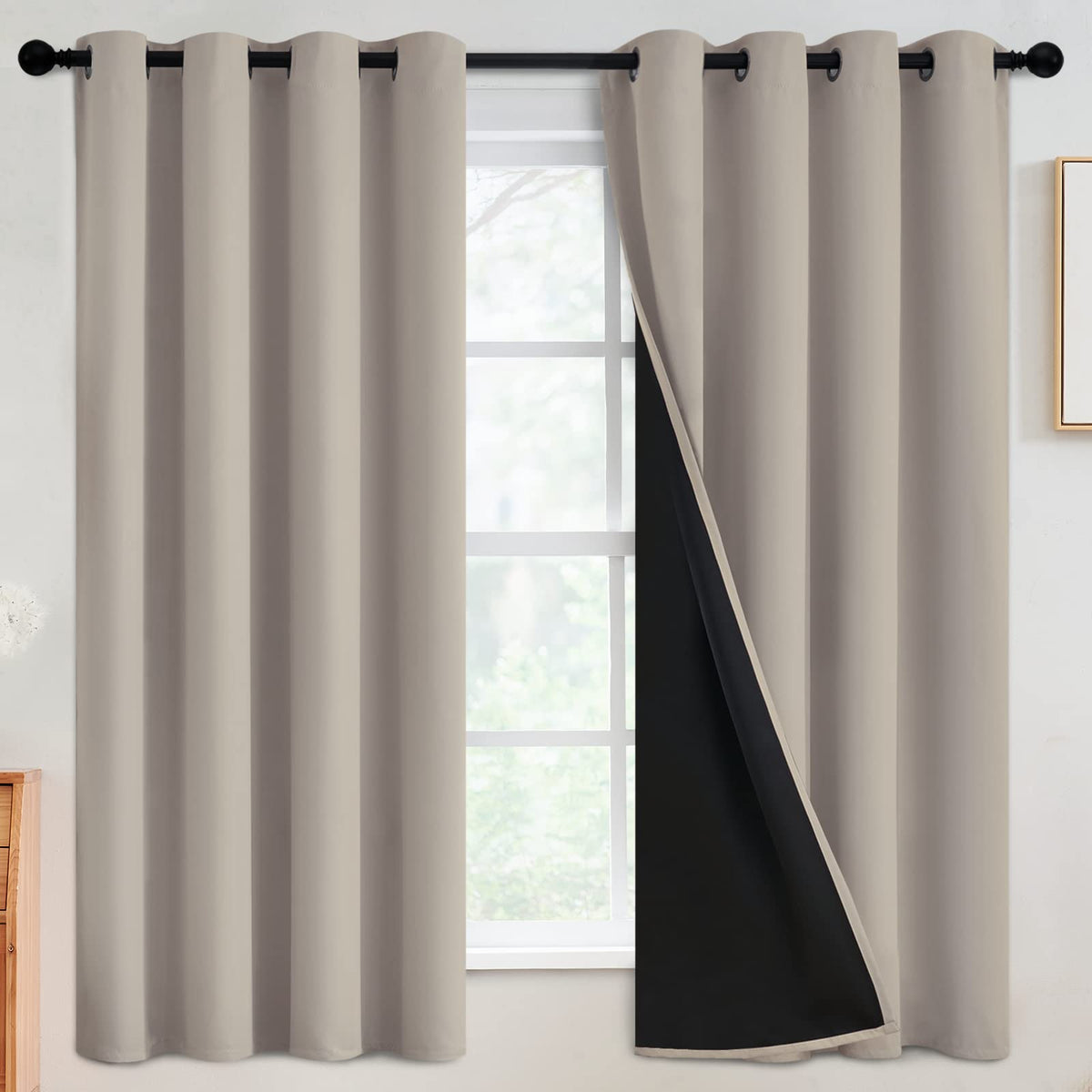 SimpleHome Cream 100% Blackout Curtains Room Darkening Living Room 84 Inch