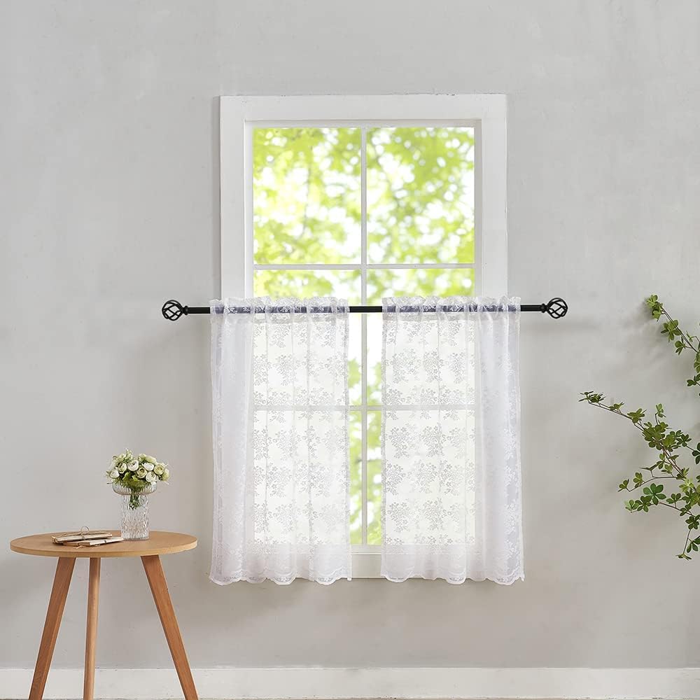 YJ YANJUN Vintage Lace Curtains 84 Inches Long-Victorian Floral Pattern Ivory Sheer Curtain Panels for Living Room Bedroom French Door, Light Filtering Drapes, 2 Panels 52W x 84L Cream