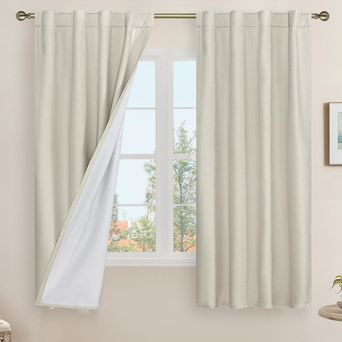 LAMIT 100% Blackout Short Linen Curtains for Cafe 40 Inch Length, Ivory