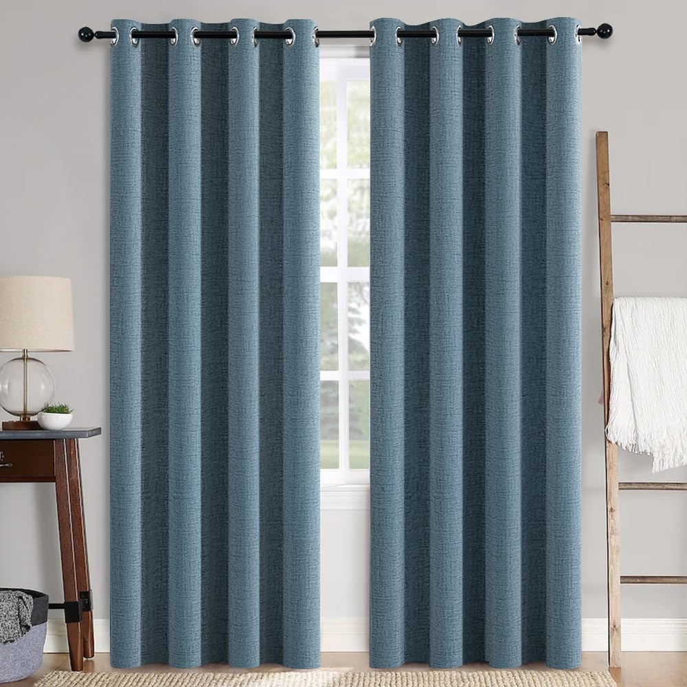 MIULEE 100% Blackout Linen Curtains for Bedroom 52x84 Inches Dusty Blue