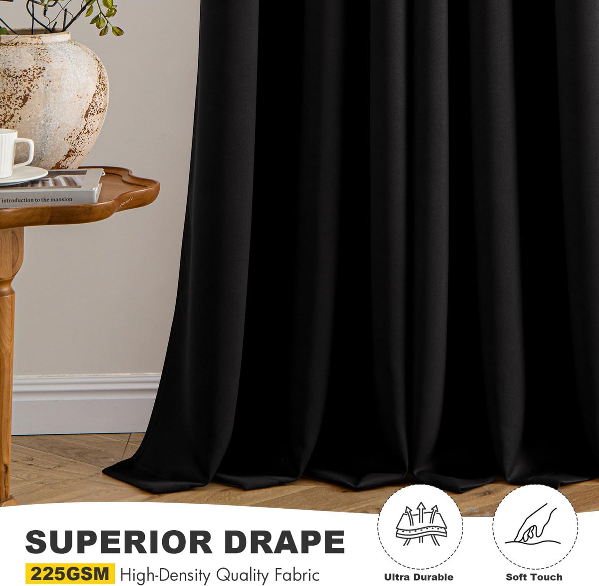 MIULEE Blackout Curtains for Bedroom 2 Panels 40 x 84 Inch Long Black