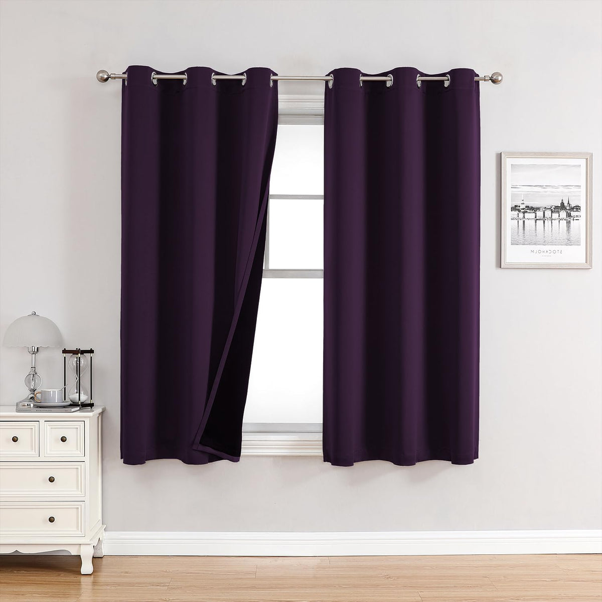 ChrisDowa 100% Blackout Curtains for Bedroom 63 Inch Long with Black Liner