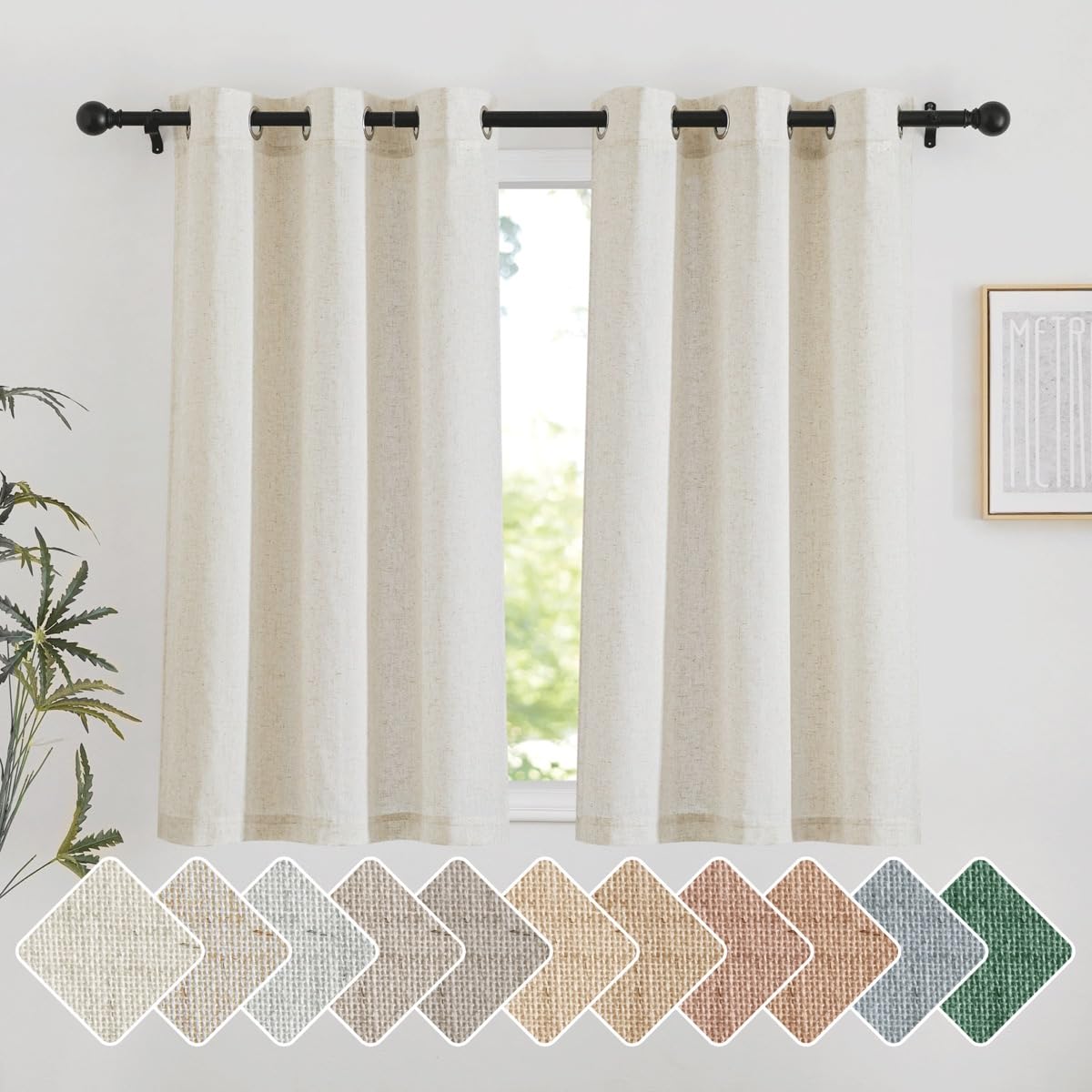 NICETOWN Natural Linen Curtains 84 inch Long 2 Panels Set, Grommet Top Thick Linen Burlap Semi Sheer Vertical Drapes Privacy Assured with Light Filtering for Bedroom/Living Room, W55 x L84