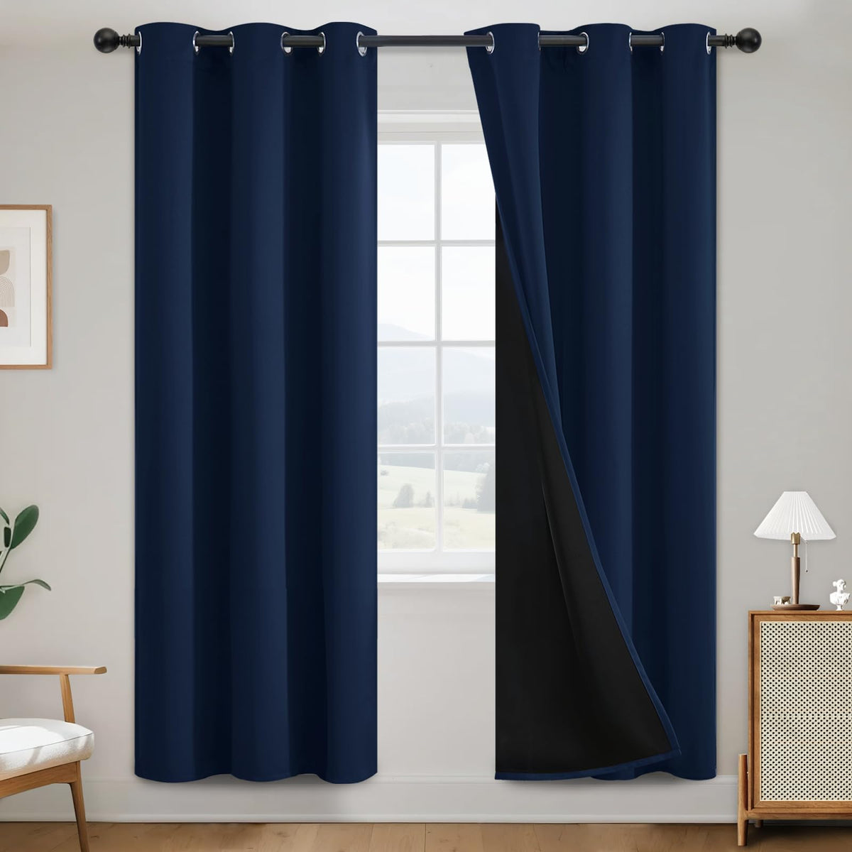 SimpleHome Cream 100% Blackout Curtains Room Darkening Living Room 84 Inch
