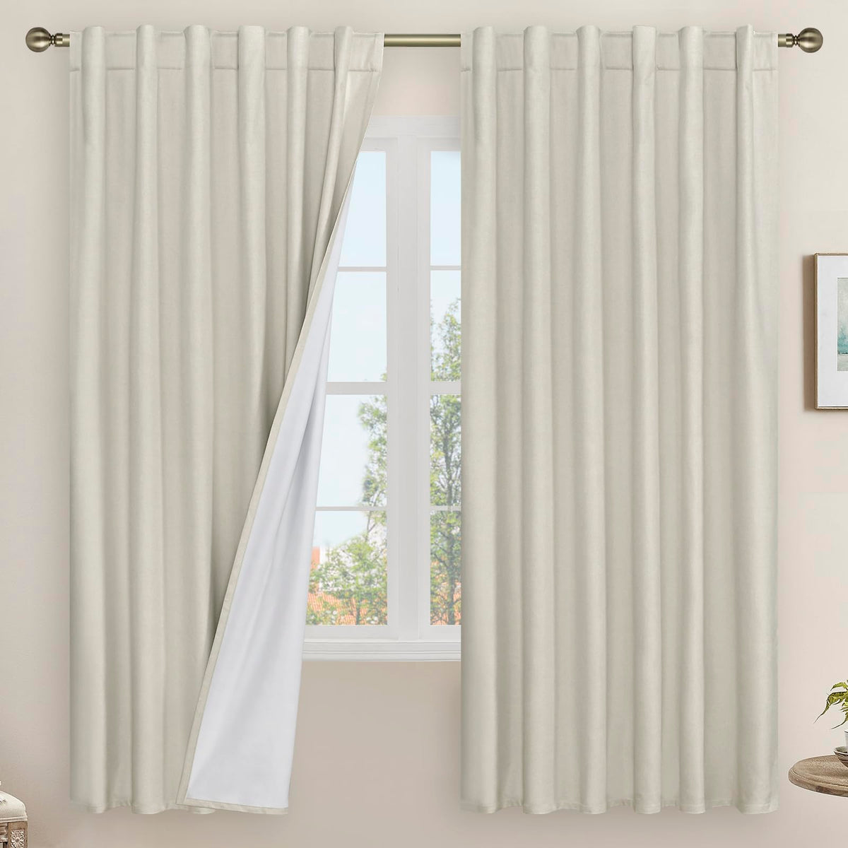 LAMIT 100% Blackout Short Linen Curtains for Cafe 40 Inch Length, Ivory