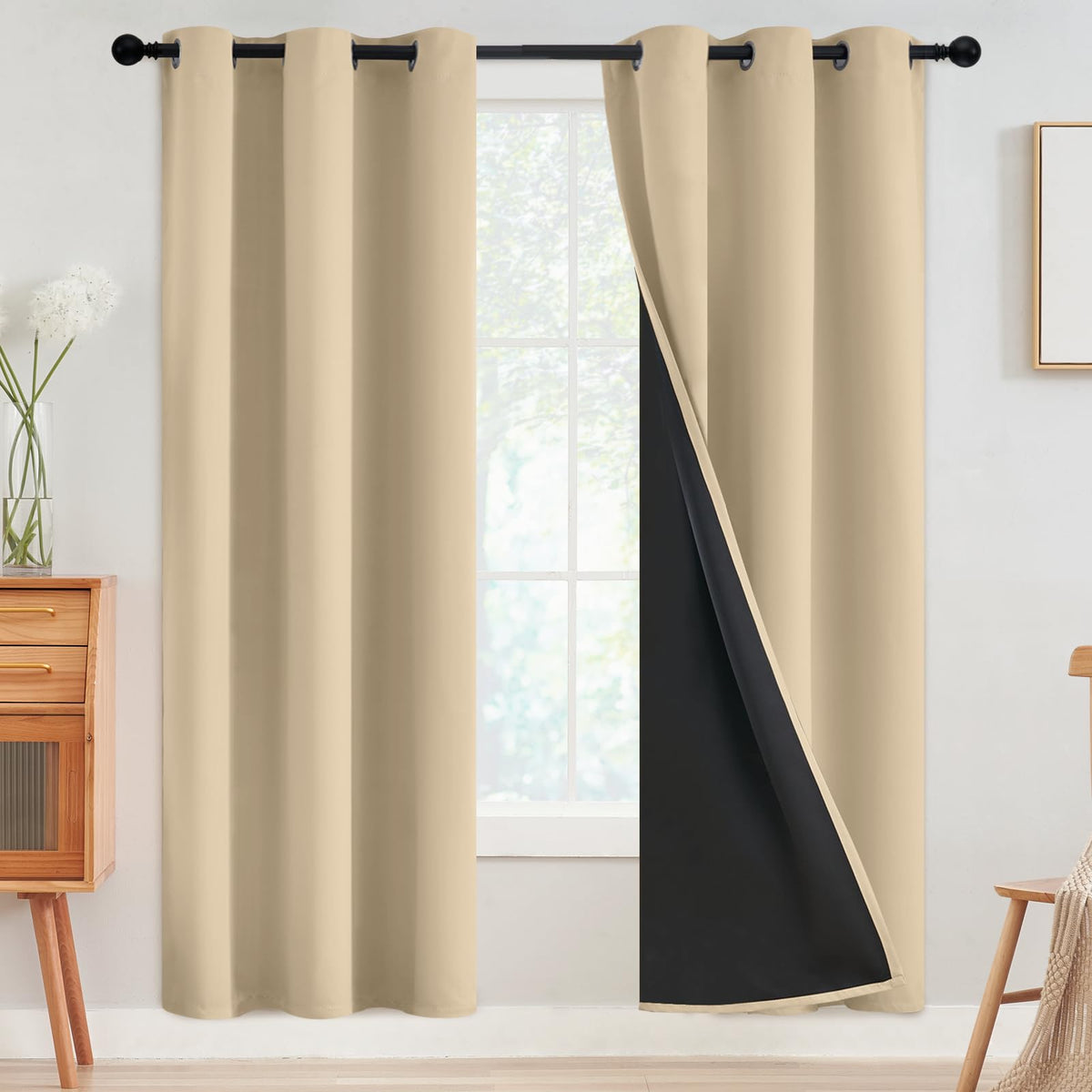 SimpleHome Cream 100% Blackout Curtains Room Darkening Living Room 84 Inch