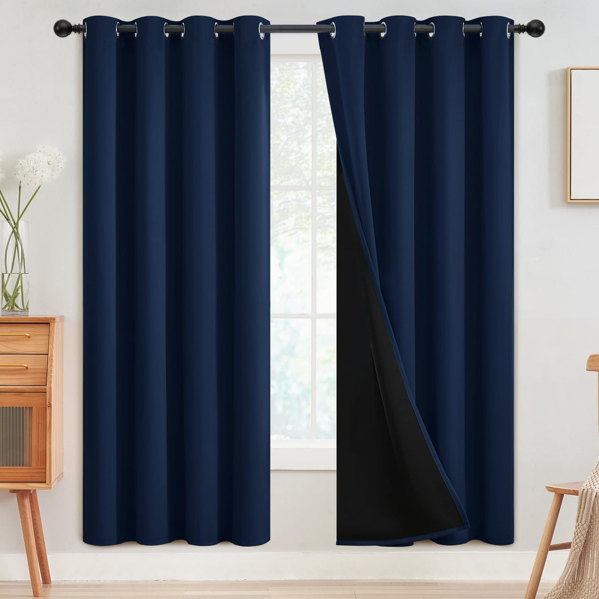SimpleHome Cream 100% Blackout Curtains Room Darkening Living Room 84 Inch