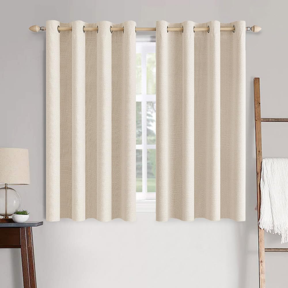 MIULEE 100% Blackout Linen Curtains for Bedroom 52x84 Inches Natural Beige