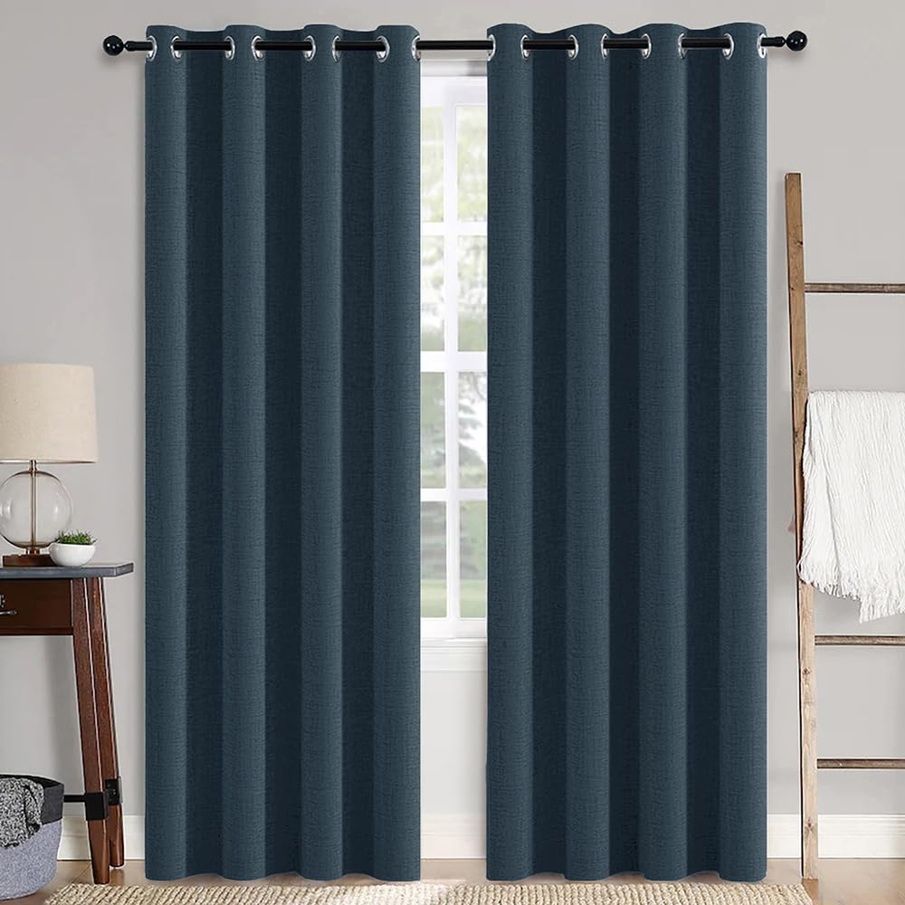 MIULEE 100% Blackout Linen Curtains for Bedroom 52x84 Inches Dusty Blue