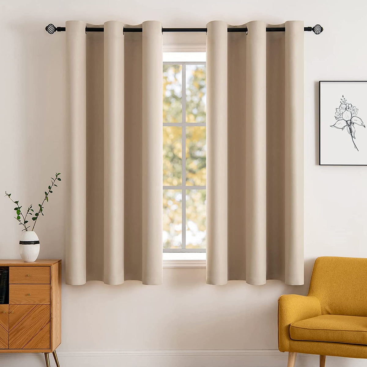MIULEE Beige Blackout Bedroom Curtains Drapes 84 Inch Long 52"x84"