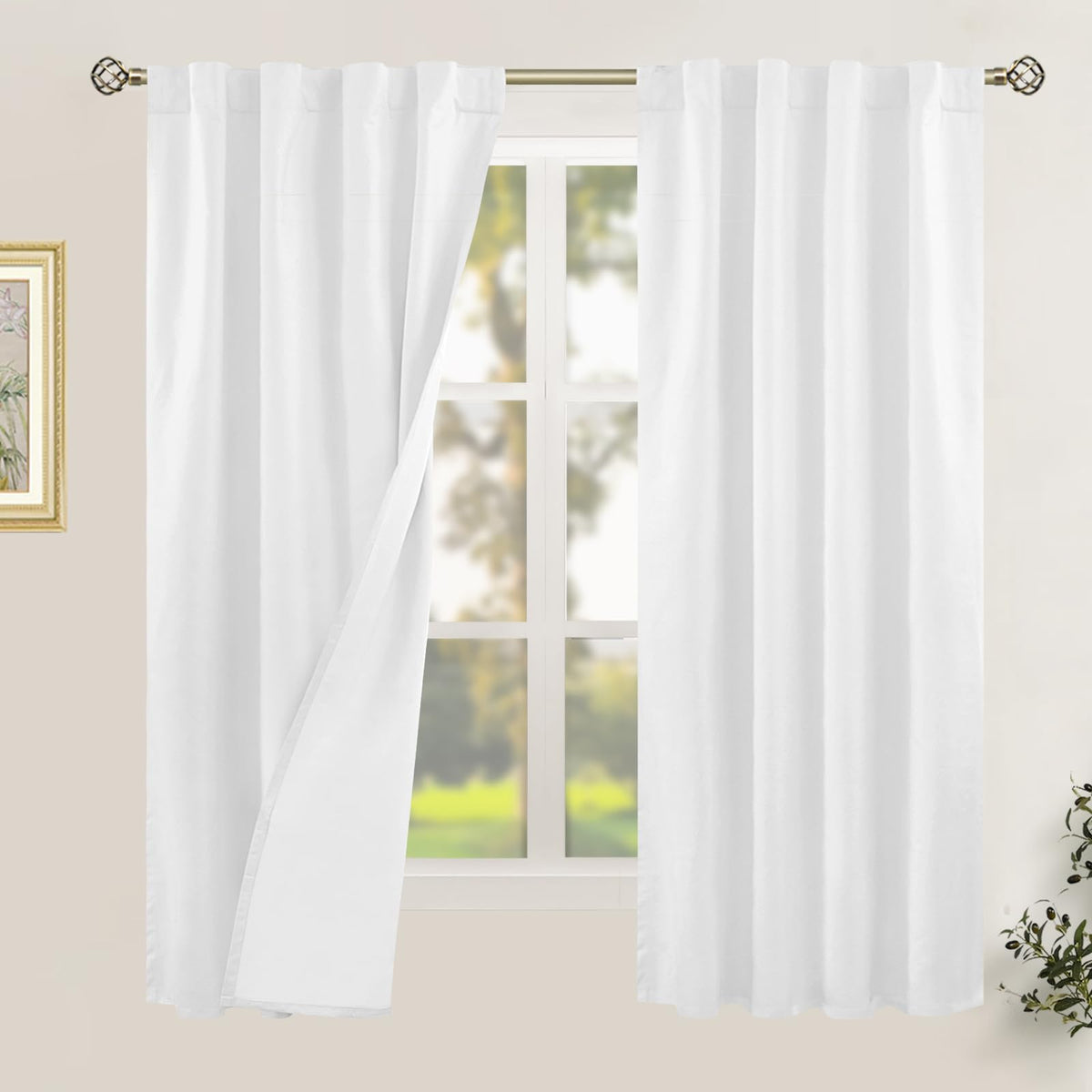 LAMIT 100% Blackout Short Linen Curtains for Cafe 40 Inch Length, Ivory