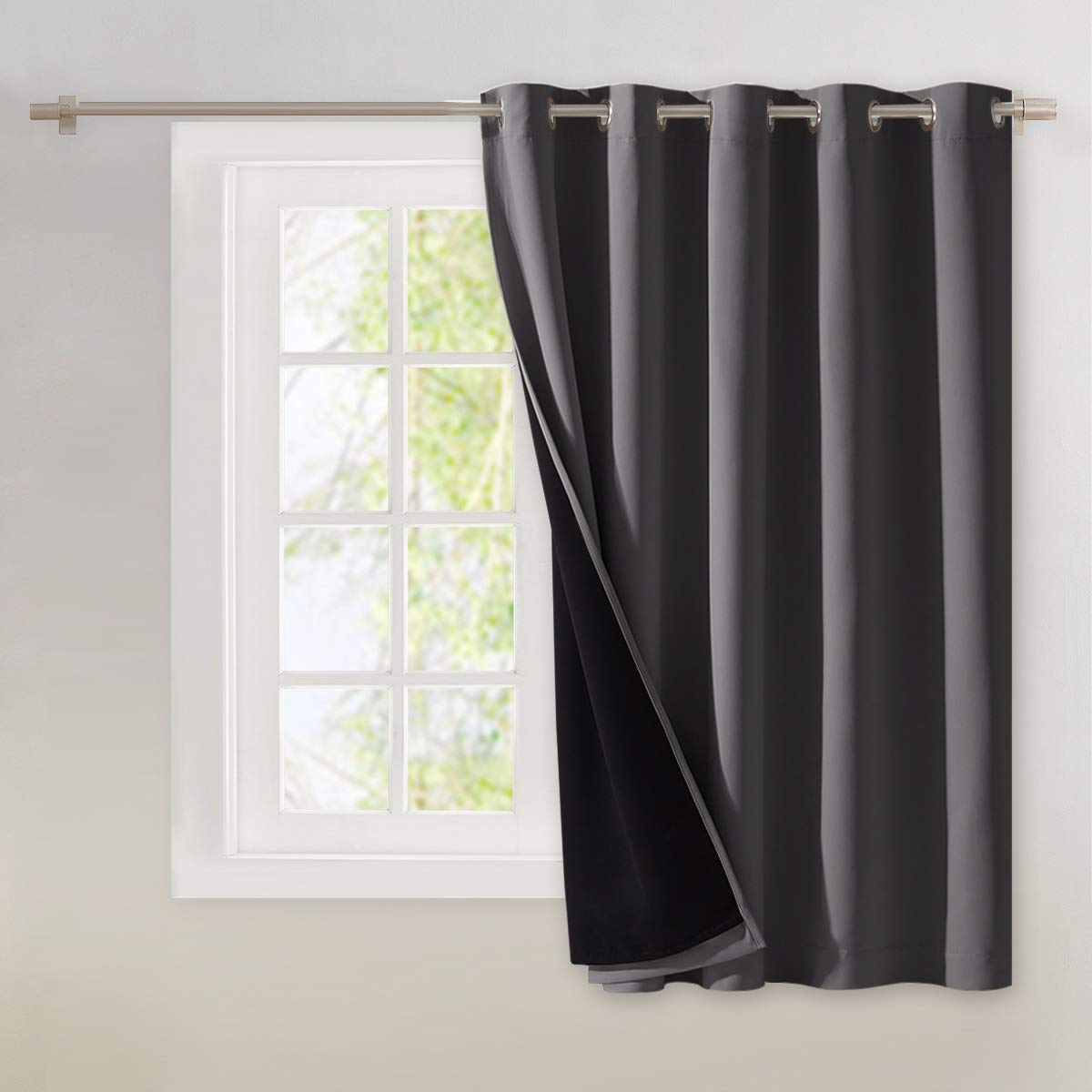 NICETOWN 100% Blackout Curtain 54 inches Long, Double-Deck Completely Blackout Window Treatment Thermal Insulated Lined Drape for Small Window (White, 1 PC, 52 inches Width Each Panel)