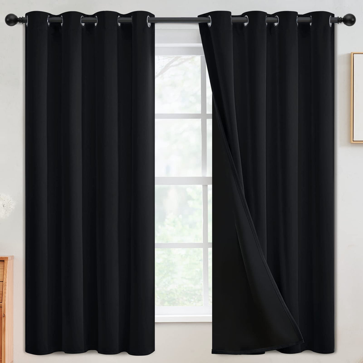 SimpleHome Cream 100% Blackout Curtains Room Darkening Living Room 84 Inch
