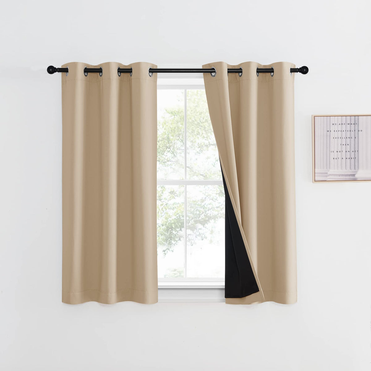 NICETOWN 100% Blackout Curtain 54 inches Long, Double-Deck Completely Blackout Window Treatment Thermal Insulated Lined Drape for Small Window (White, 1 PC, 52 inches Width Each Panel)