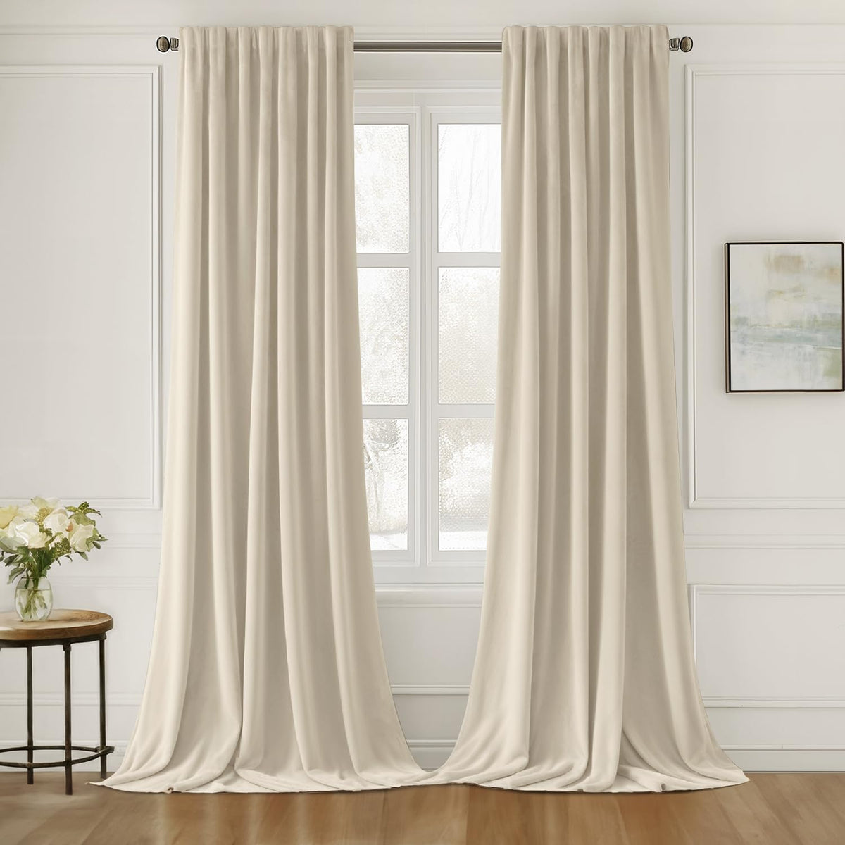 MIULEE Sage Green Velvet Pinch Pleat Blackout Curtains W52 X L108 Inches