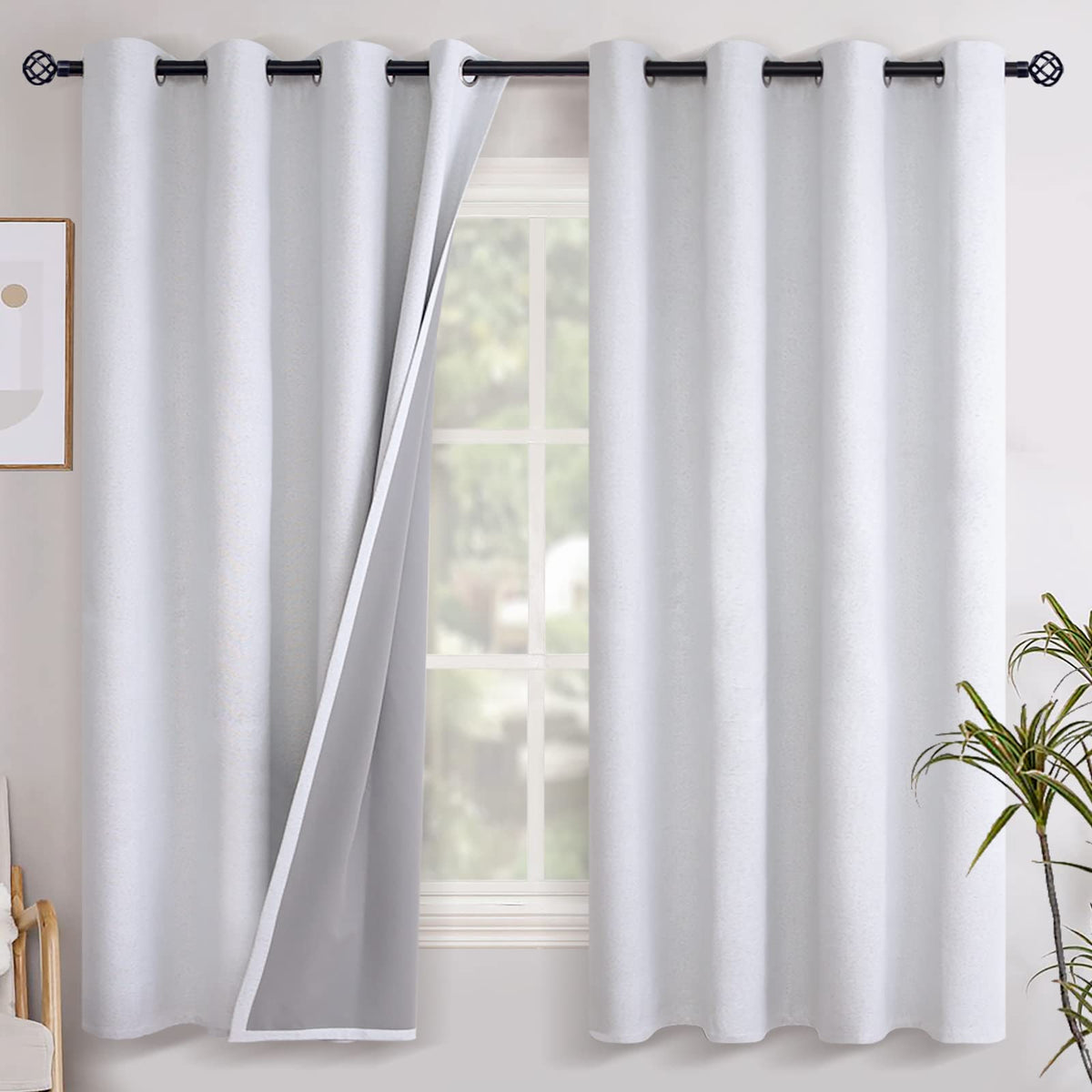 YoungsTex Linen Blackout Curtains 63 Inch Length Bedroom Beige Darkening
