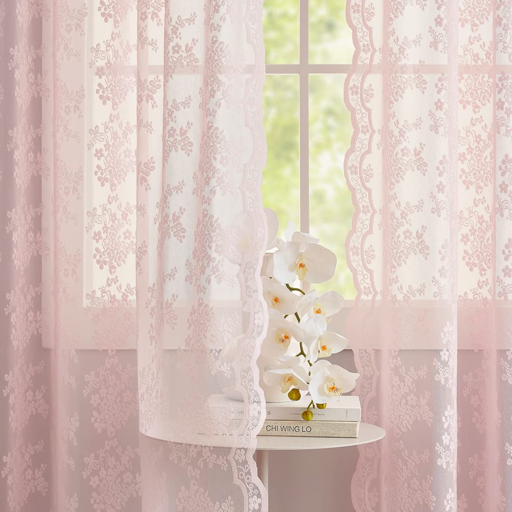 YJ YANJUN Vintage Lace Curtains 84 Inches Long-Victorian Floral Pattern Ivory Sheer Curtain Panels for Living Room Bedroom French Door, Light Filtering Drapes, 2 Panels 52W x 84L Cream