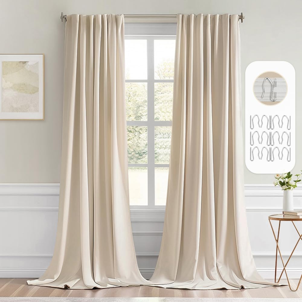 MIULEE 2 Panels Set Black Back Tab Blackout Curtains 52x96 Inch Long
