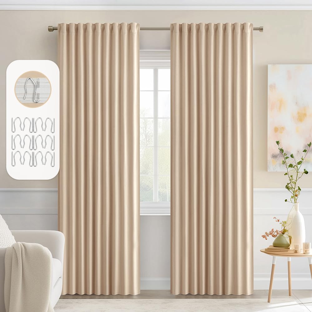 MIULEE 2 Panels Set Black Back Tab Blackout Curtains 52x96 Inch Long
