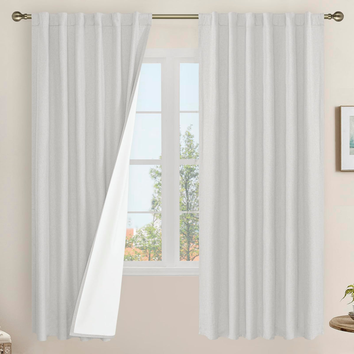 LAMIT 100% Blackout Short Linen Curtains for Cafe 40 Inch Length, Ivory