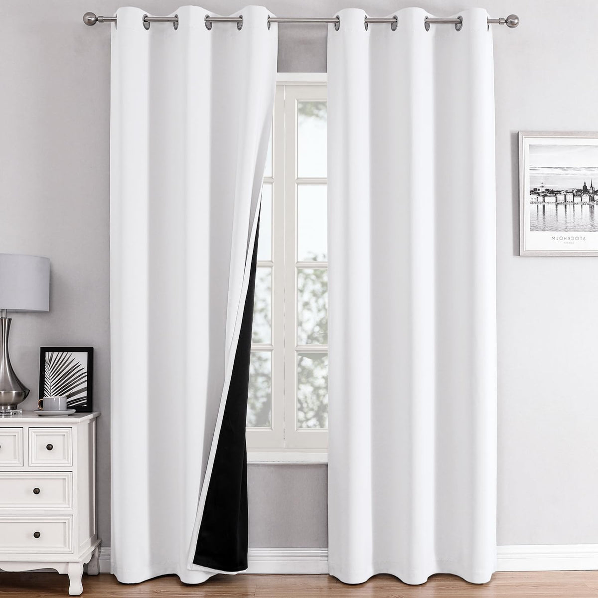ChrisDowa 100% Blackout Curtains for Bedroom 63 Inch Long with Black Liner