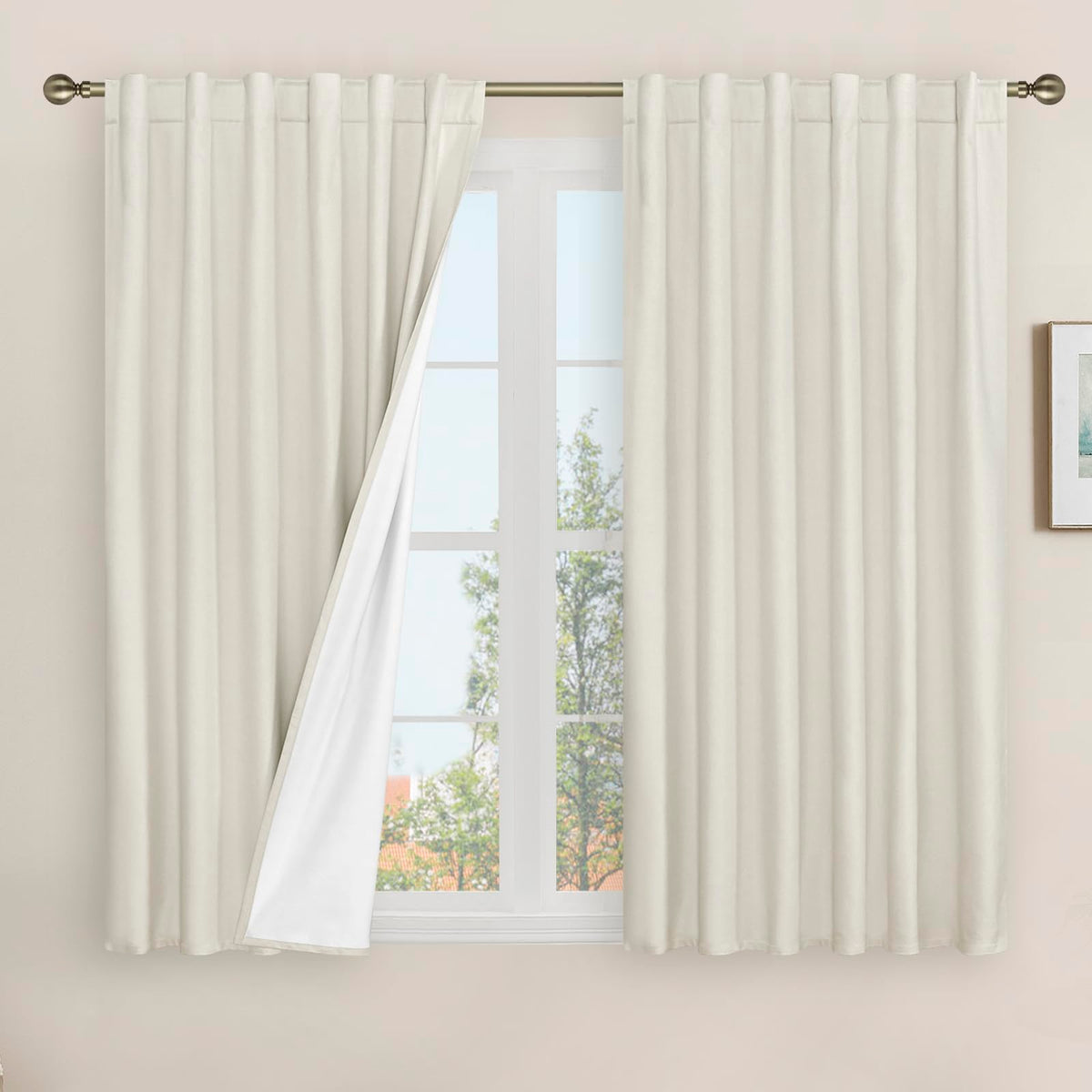LAMIT 100% Blackout Short Linen Curtains for Cafe 40 Inch Length, Ivory