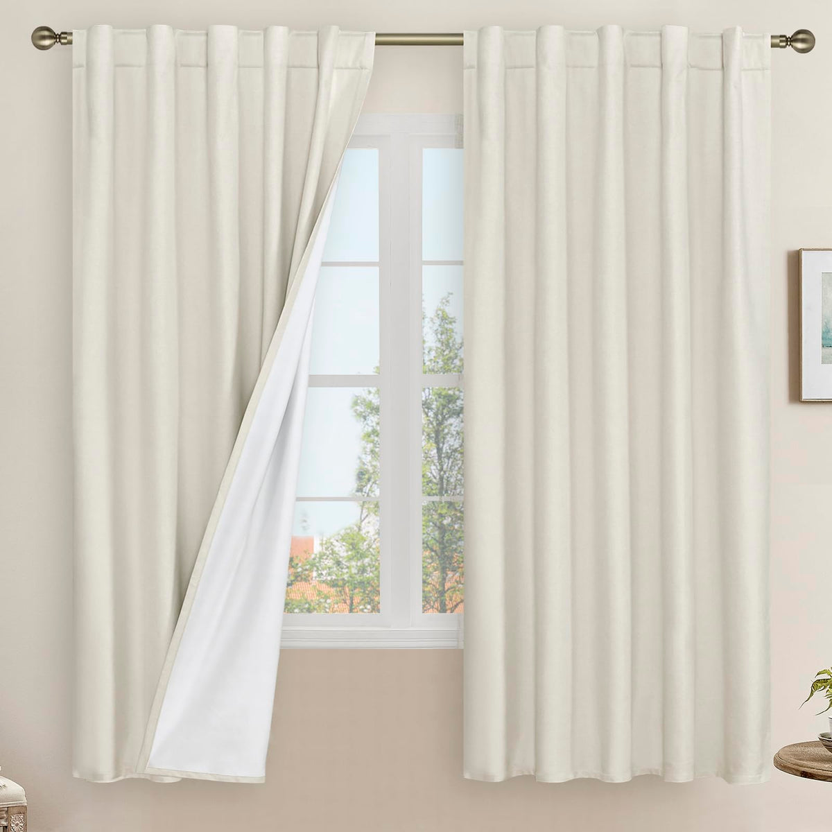 LAMIT 100% Blackout Short Linen Curtains for Cafe 40 Inch Length, Ivory