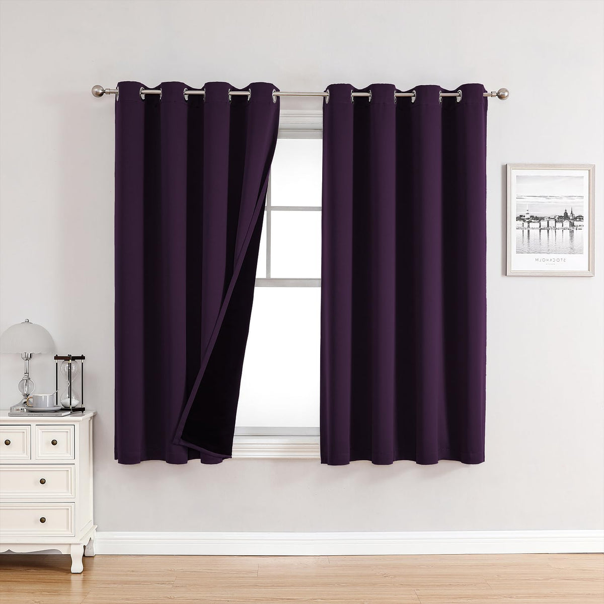 ChrisDowa 100% Blackout Curtains for Bedroom 63 Inch Long with Black Liner