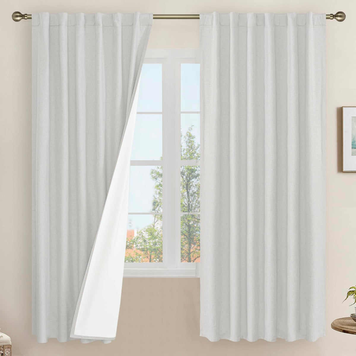 LAMIT 100% Blackout Short Linen Curtains for Cafe 40 Inch Length, Ivory